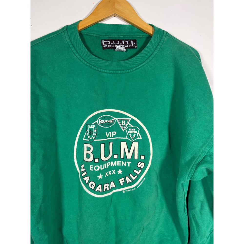 Vintage B.U.M. Equipment Niagara Falls Sweatshirt Green Mens Large 100% Cotton